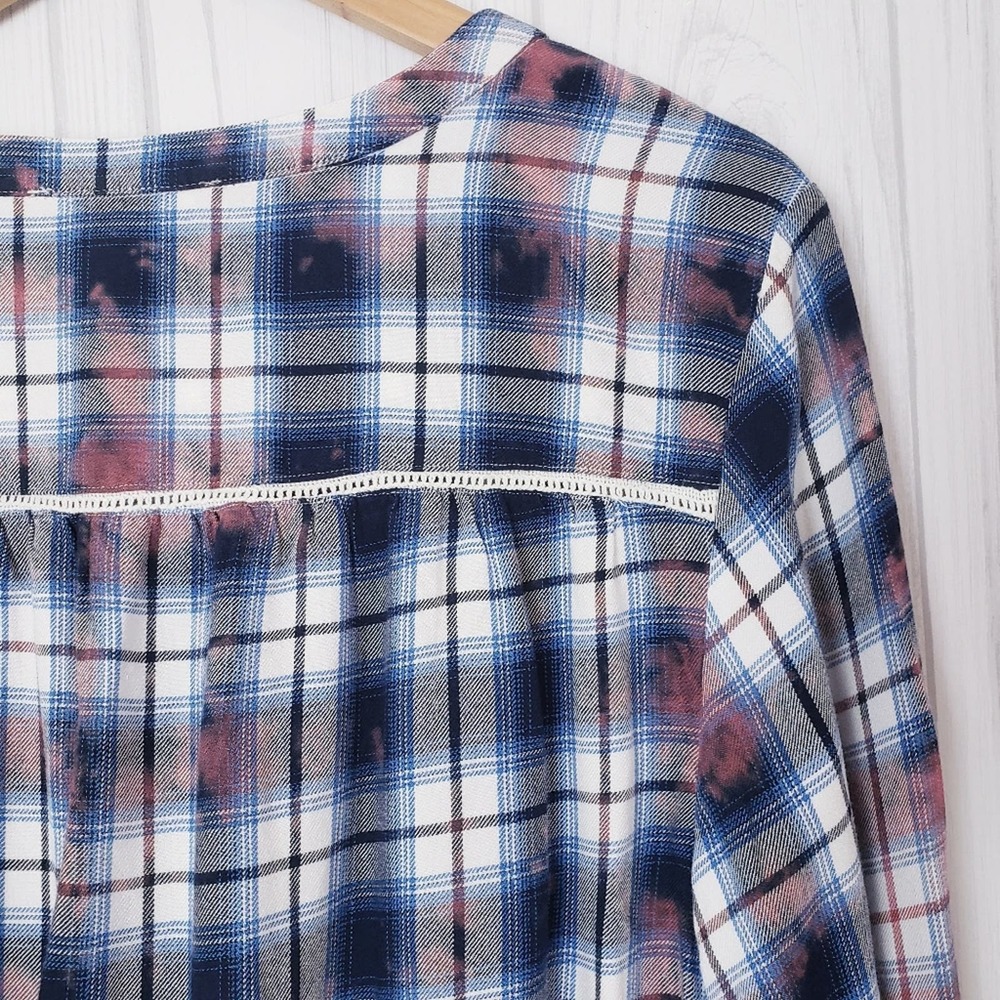 Seven7 Women's Large Plaid Tie-Dye Tie Front Pullover Top - Picture 8 of 15